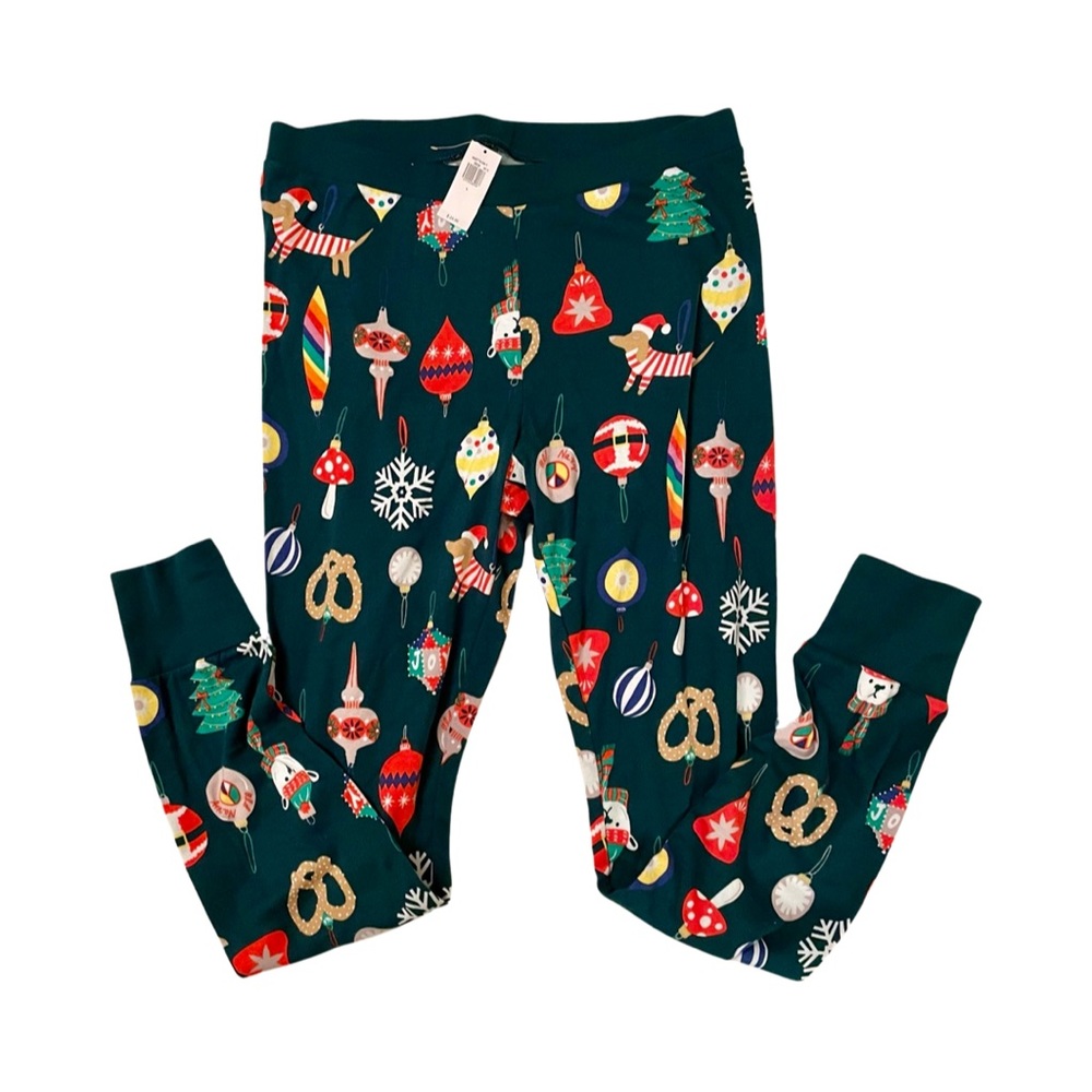 Old Navy Women's Dark Green Holiday Ornament Print Leggings NWOT